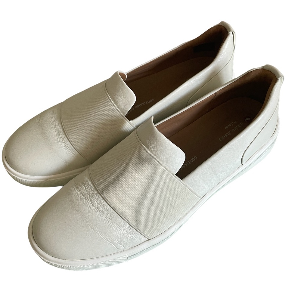 Clarks white leather slip-on tennis